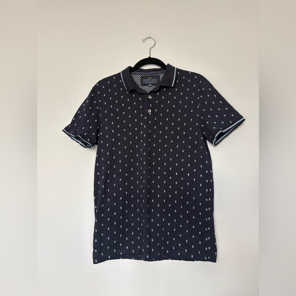 Nickel & Iron Men’s Navy Printed Polo Shirt Short Sleeve Size S Casual Workwear